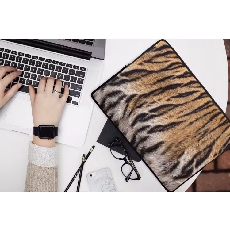 Tijgervacht - Klassiek - Zwart laptophoes neopreen klein -bureau