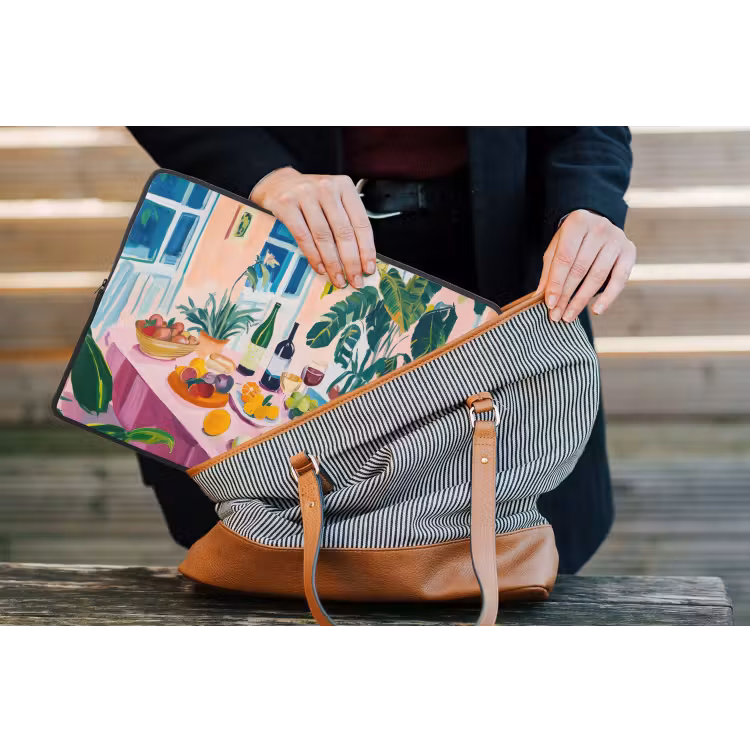 Tafel - Wijn - Fruit laptophoes neopreen klein -tas