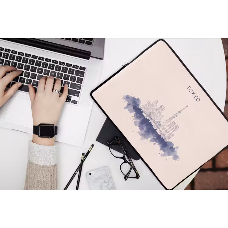 Tokyo - Skyline - Stad - Abstract - Blauw laptophoes neopreen klein -bureau