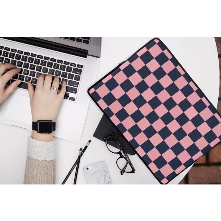 Traditioneel - Patroon - Blauw - Roze laptophoes neopreen klein 279 -bureau