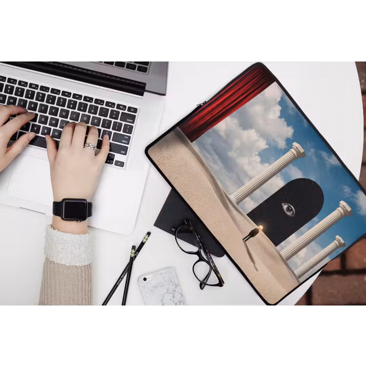 Laptop hülle - Traum – Wüste – Auge - Droom - Woestijn - Oog laptophoes neopreen klein