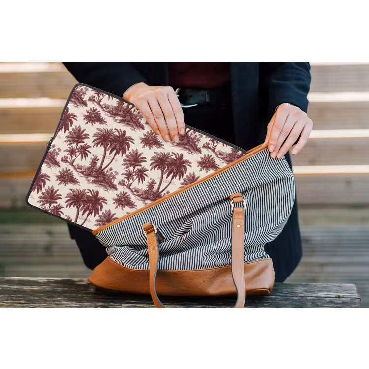 Tropisch - Geometrisch - Bordeauxrood laptophoes neopreen klein 279 -tas