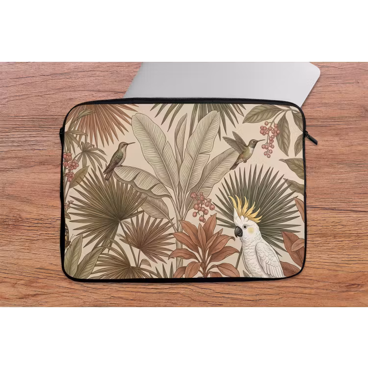 Tropisch - Vogels - Beige laptophoes neopreen klein -tafel