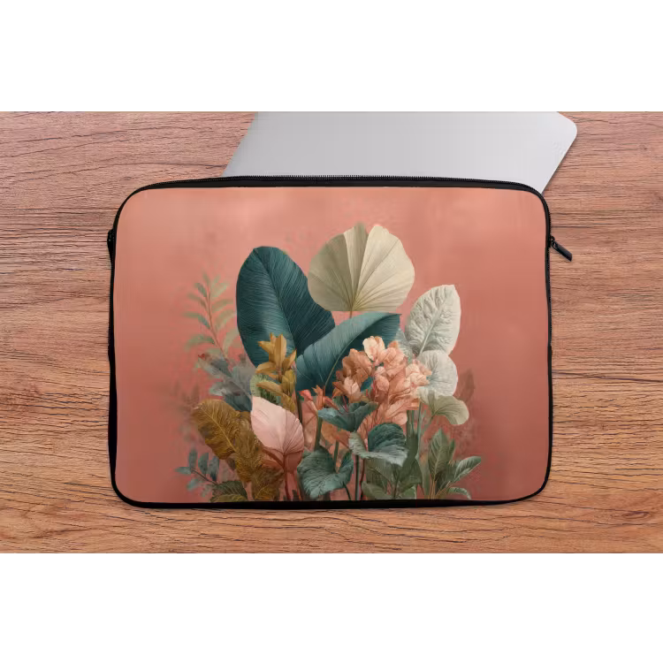 Tropische bladeren - Bloemen - Roze - groen laptophoes neopreen klein -tafel