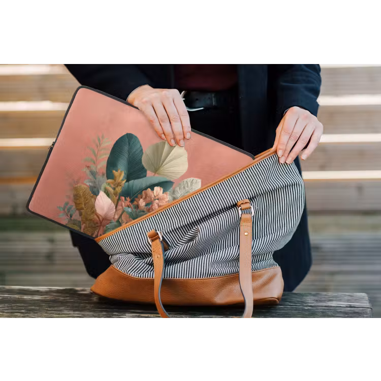 Tropische bladeren - Bloemen - Roze - groen laptophoes neopreen klein -tas