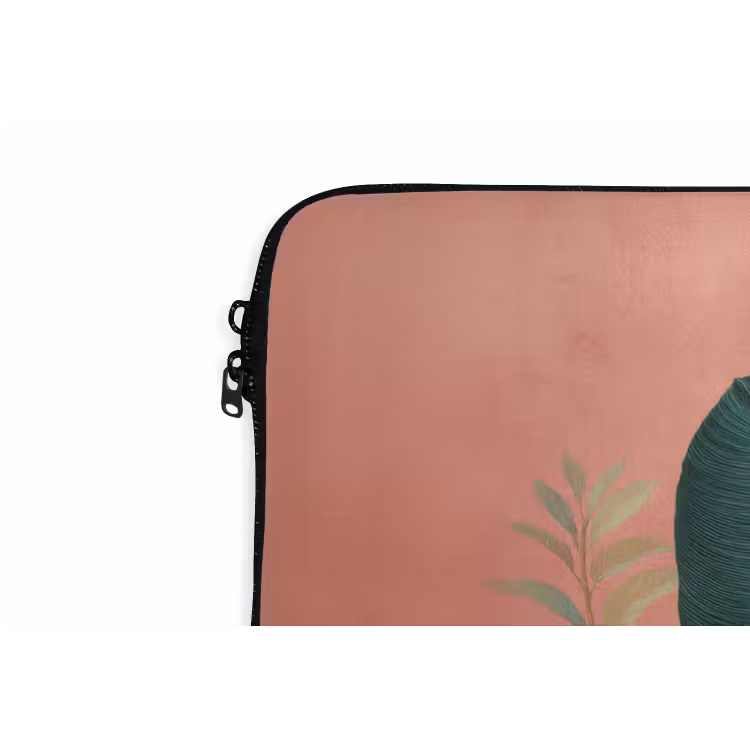 Tropische bladeren - Bloemen - Roze - groen laptophoes neopreen klein -detail