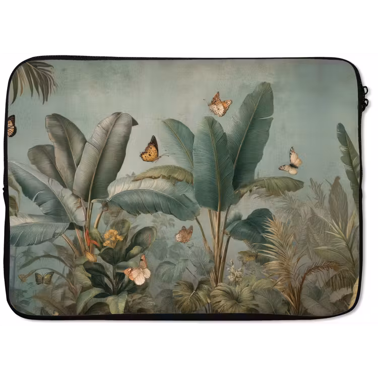 Tropisch bladerdek - Vlinders - groen - Bruin laptophoes neopreen klein -zkaufland3dotto