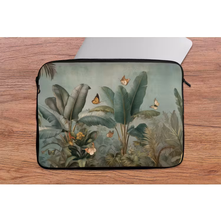 Tropisch bladerdek - Vlinders - groen - Bruin laptophoes neopreen klein -tafel