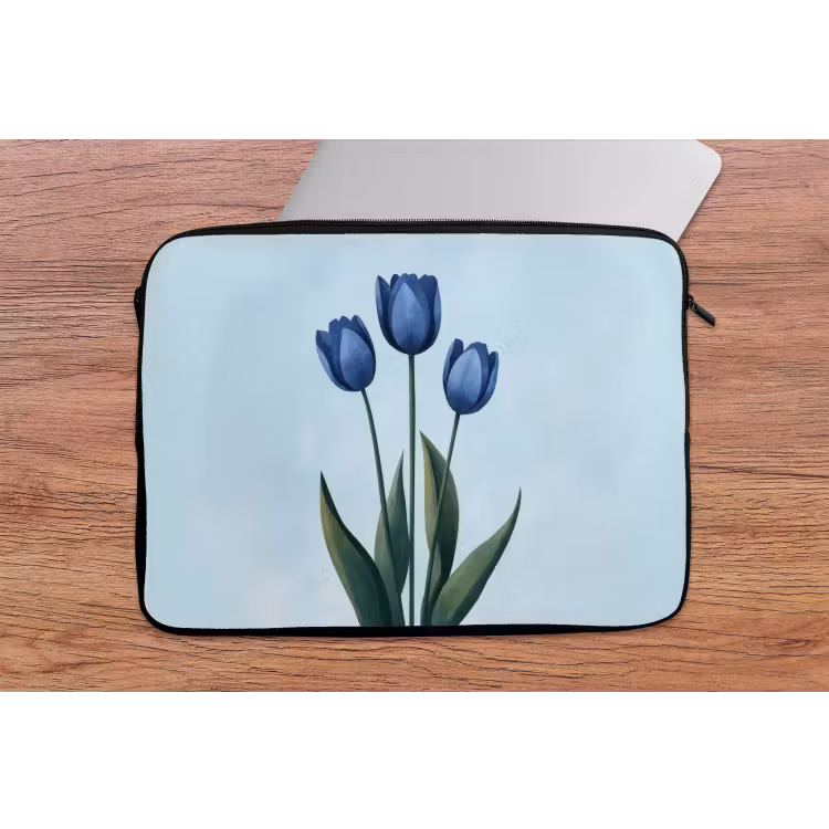 Tulpen - Blauw - Bladeren laptophoes neopreen klein -tafel
