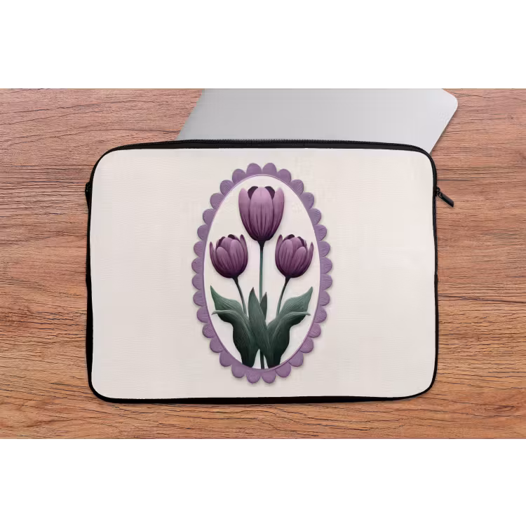 Tulpen - Paars - Lijst - Bladeren laptophoes neopreen klein -tafel