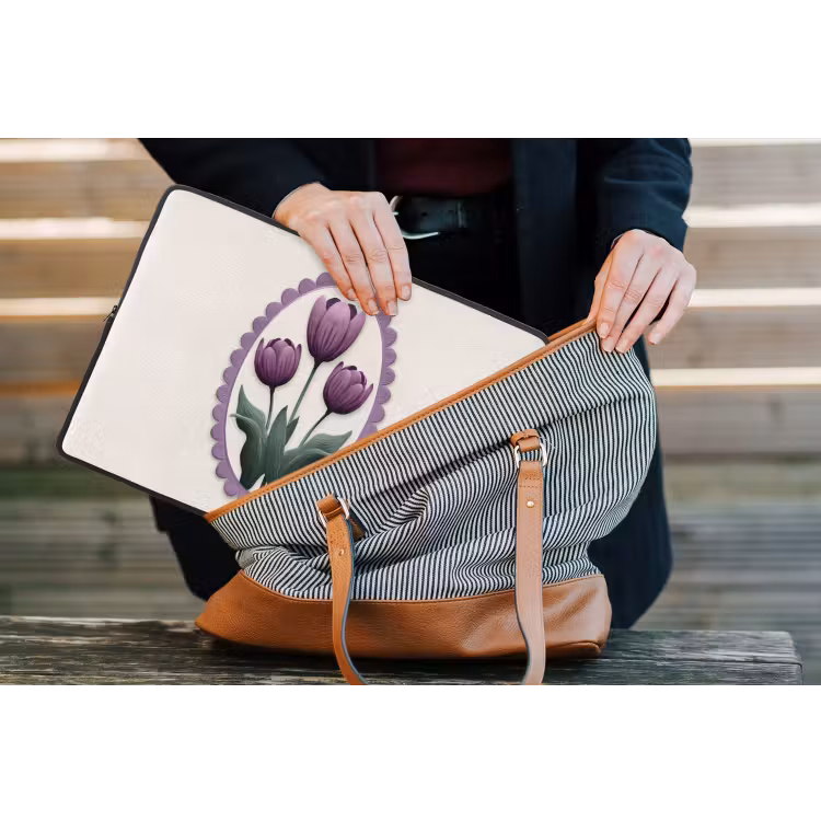 Tulpen - Paars - Lijst - Bladeren laptophoes neopreen klein -tas
