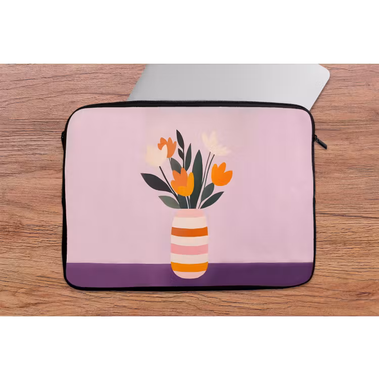 Tulpen - Vaas - Strepen - Paars laptophoes neopreen klein -tafel