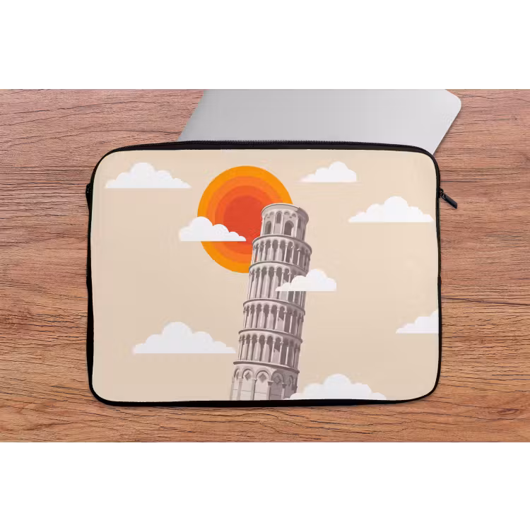 Toren - Pisa - Architectuur - Minimalistisch - Beige laptophoes neopreen klein -tafel