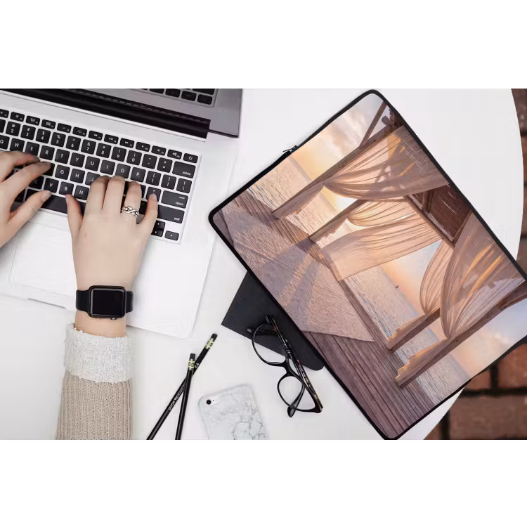 Overkapping - Zee - Zonsondergang - Vakantie - Rust laptophoes neopreen klein -bureau