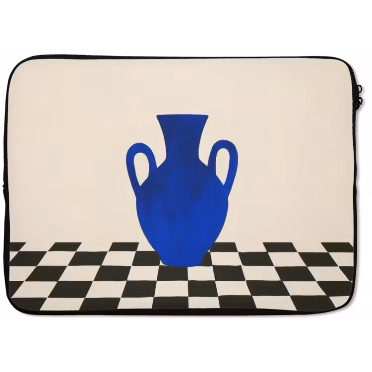 Vaas - Blauw - Geblokt - Modern laptophoes neopreen klein -zkaufland3dotto