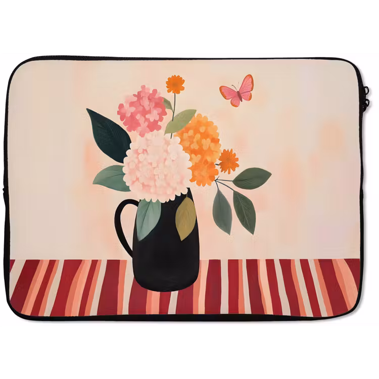 Vaas - Bloemen - Vlinder - Rood laptophoes neopreen klein -zkaufland3dotto