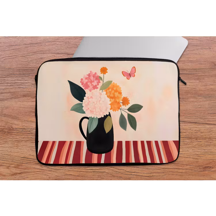 Vaas - Bloemen - Vlinder - Rood laptophoes neopreen klein -tafel