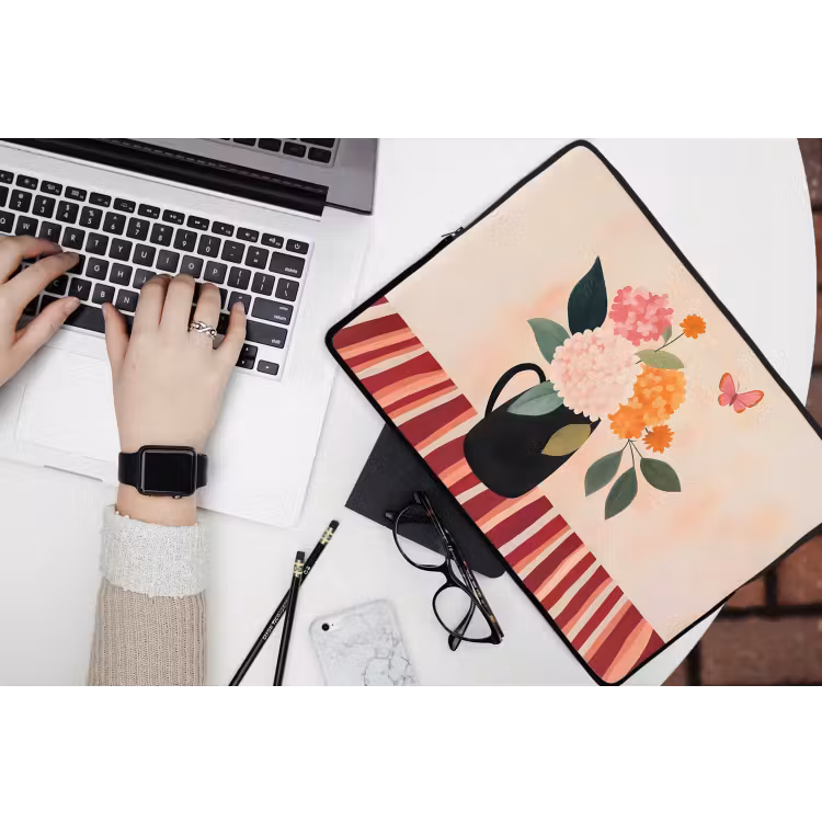 Vaas - Bloemen - Vlinder - Rood laptophoes neopreen klein -bureau