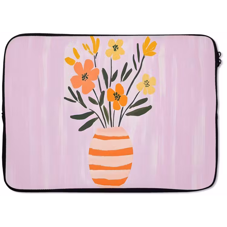Vaas - Gestreept - Bloemen - Oranje laptophoes neopreen klein -zkaufland3dotto