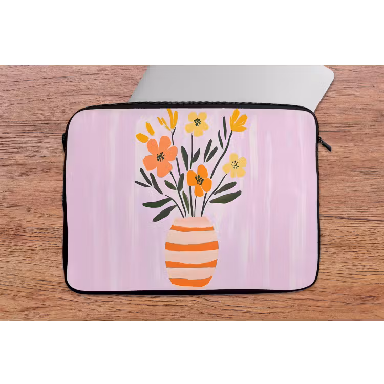 Vaas - Gestreept - Bloemen - Oranje laptophoes neopreen klein -tafel