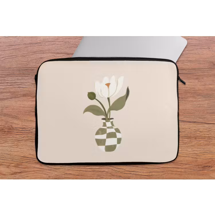 Vaas - Geruit - Bloem - Groen laptophoes neopreen klein -tafel
