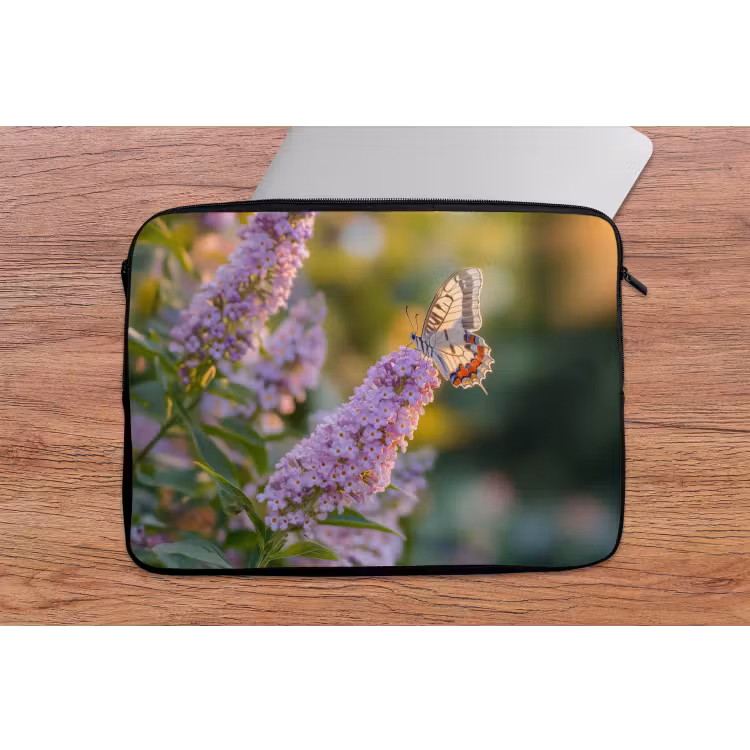 Sierlijke - Vlinder - Paarse - Bloemen laptophoes neopreen klein -tafel