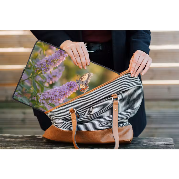 Sierlijke - Vlinder - Paarse - Bloemen laptophoes neopreen klein -tas