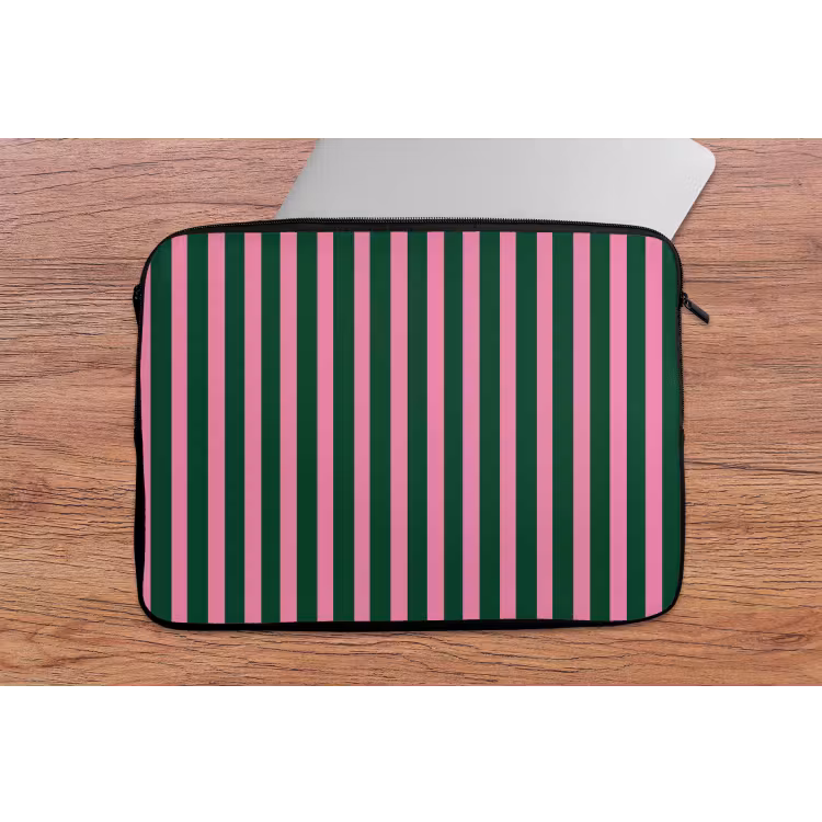 Verticale strepen - Groen - Roze laptophoes neopreen klein 279 -tafel