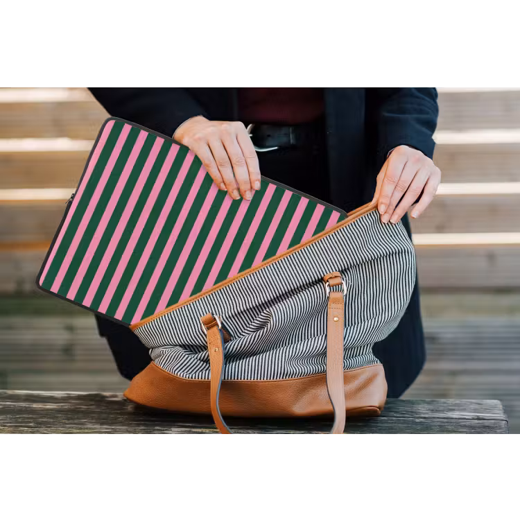 Verticale strepen - Groen - Roze laptophoes neopreen klein 279 -tas