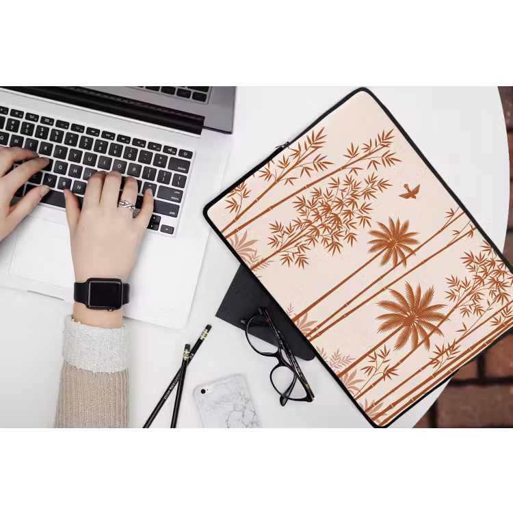 Vogel - Boom - Tropisch - Minimalistisch - Bruin laptophoes neopreen klein -bureau