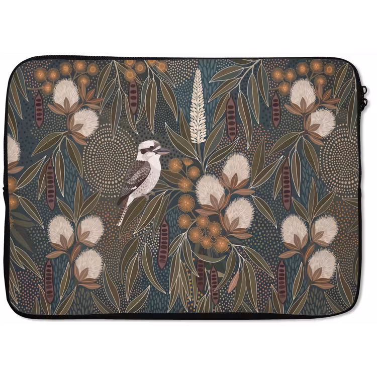 Vogel - Bladeren - Natuur - Illustratie - Groen laptophoes neopreen klein -zkaufland3dotto