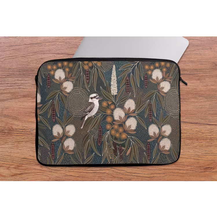 Vogel - Bladeren - Natuur - Illustratie - Groen laptophoes neopreen klein -tafel