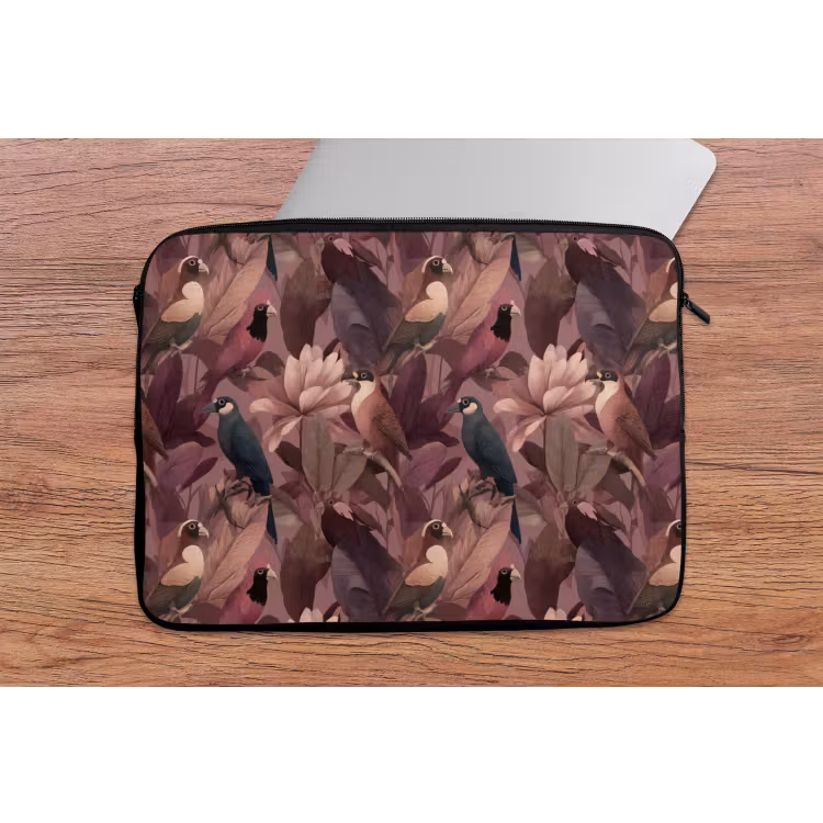 Vogels - Bladeren - Roze laptophoes neopreen klein 279 -tafel