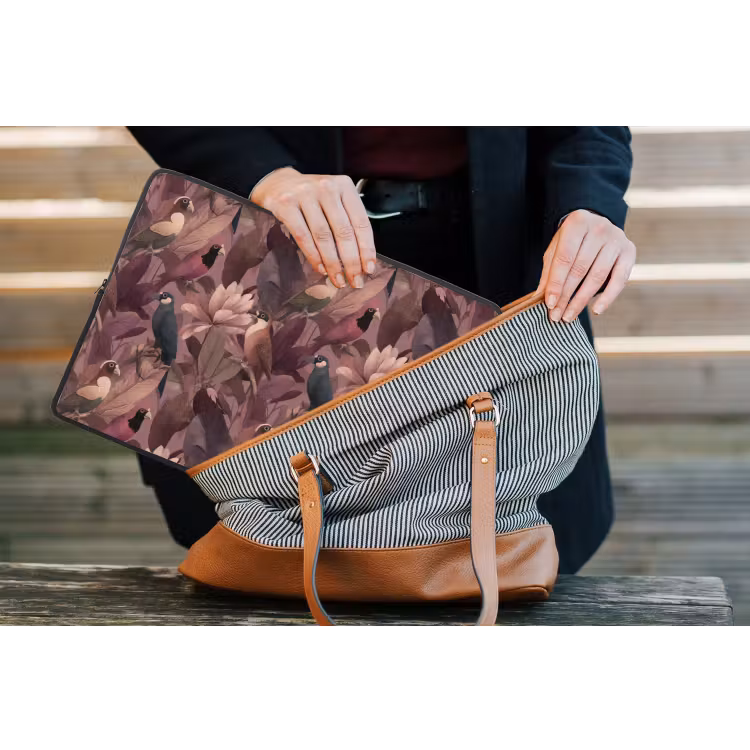 Vogels - Bladeren - Roze laptophoes neopreen klein 279 -tas