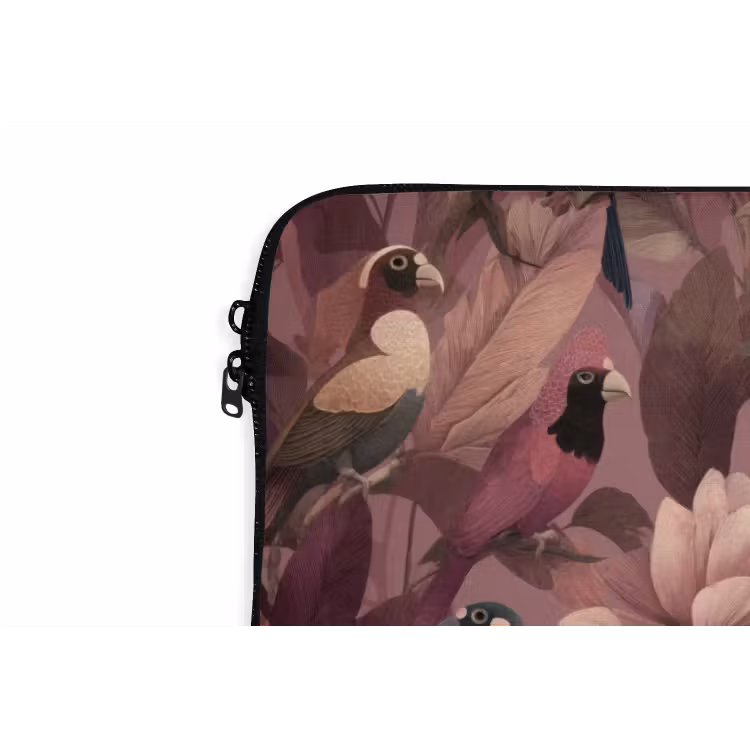 Vogels - Bladeren - Roze laptophoes neopreen klein 279 -detail