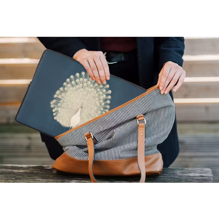 Vogel - Blauw - Vintage laptophoes neopreen klein -tas