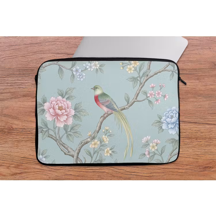 Vogel - Bloemen - Kleurrijk laptophoes neopreen klein -tafel