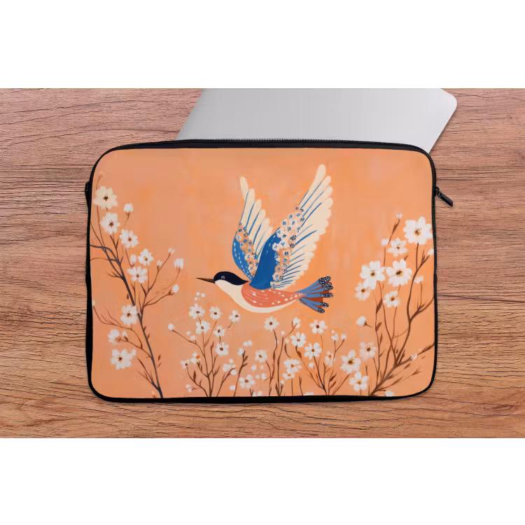 Vogel - Bloesemtakken - Warm - Kleurrijk laptophoes neopreen klein -tafel