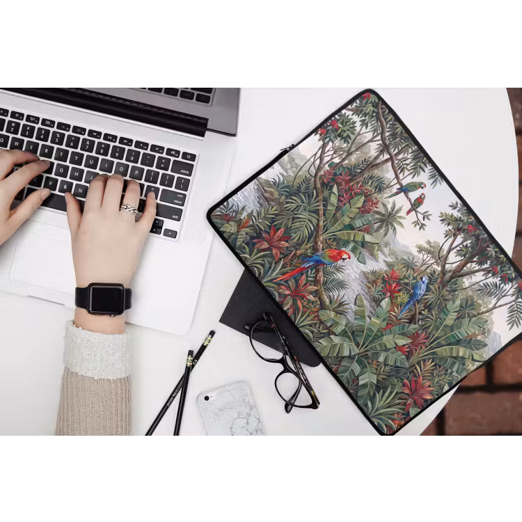Vogel - Jungle - Natuur - Mozaïek - Groen laptophoes neopreen klein -bureau