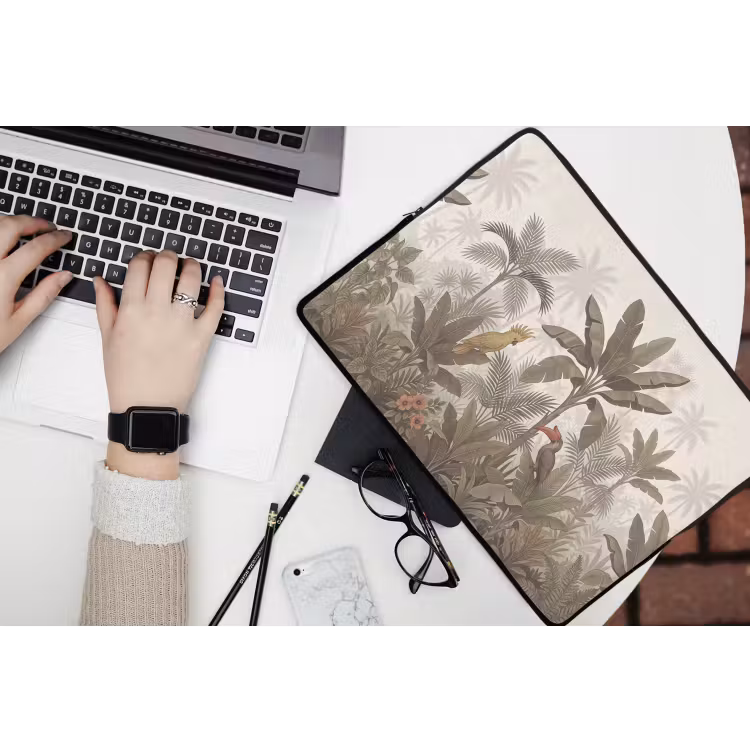 Vogel - Jungle - Tropisch - Illustratie - Groen laptophoes neopreen klein -bureau