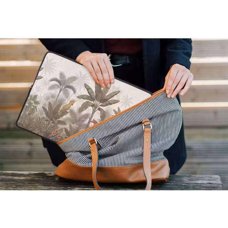 Vogel - Jungle - Tropisch - Illustratie - Groen laptophoes neopreen klein -tas