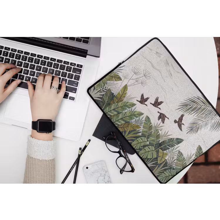 Vogel - Vliegend - Tropisch - Mozaïek - Groen laptophoes neopreen klein -bureau