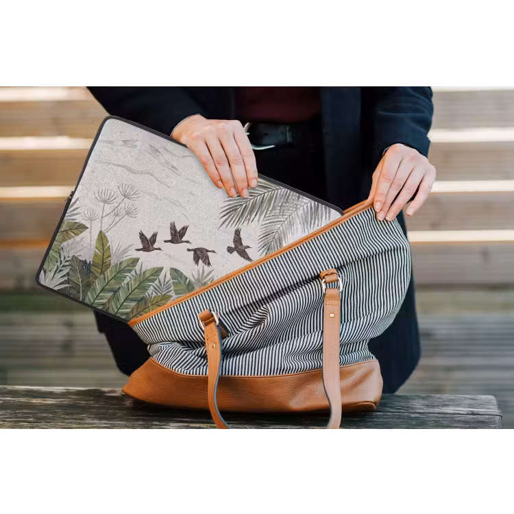 Vogel - Vliegend - Tropisch - Mozaïek - Groen laptophoes neopreen klein -tas