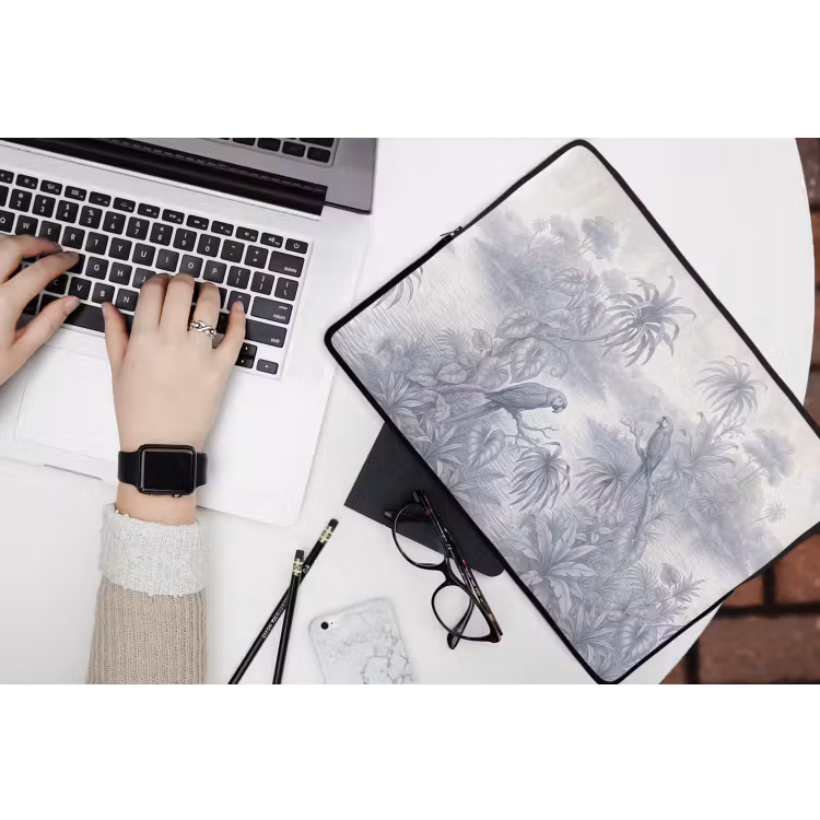 Vogel - Rivier - Tropisch - Illustratie - Blauw laptophoes neopreen klein -bureau