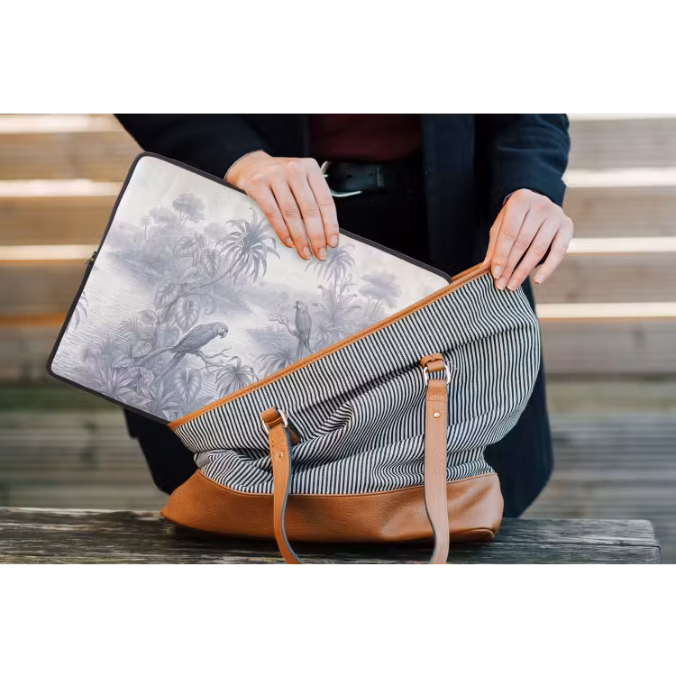 Vogel - Rivier - Tropisch - Illustratie - Blauw laptophoes neopreen klein -tas