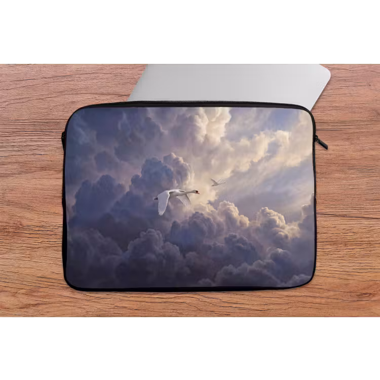 Vogel - Vliegend - Natuur - Wit - Wolken laptophoes neopreen klein -tafel