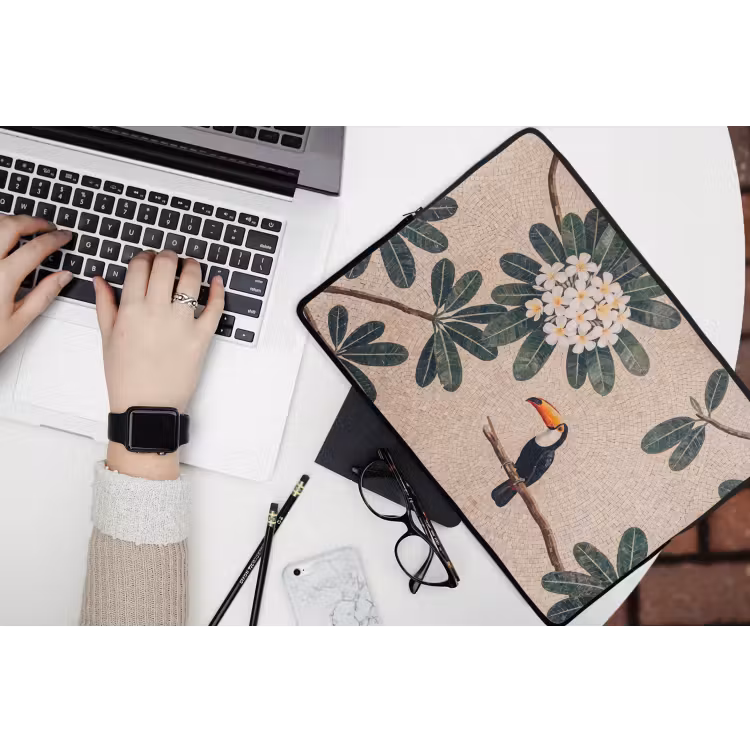 Vogel - Mozaïek - Tropisch - Natuur - Kleurrijk laptophoes neopreen klein -bureau