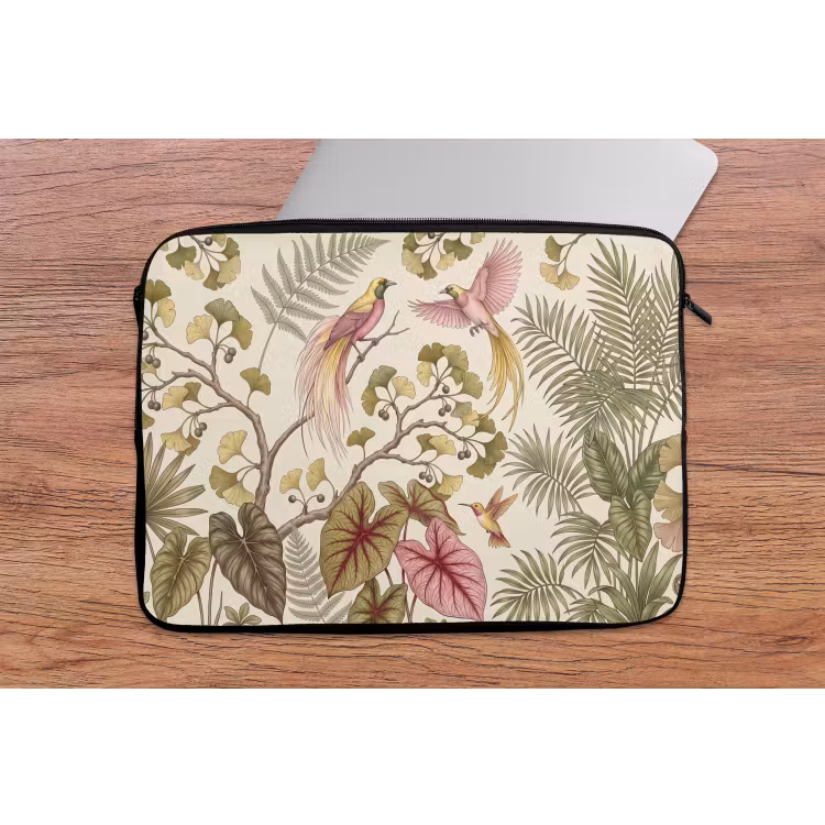 Vogels - Tropisch - Botanisch - Roze laptophoes neopreen klein -tafel