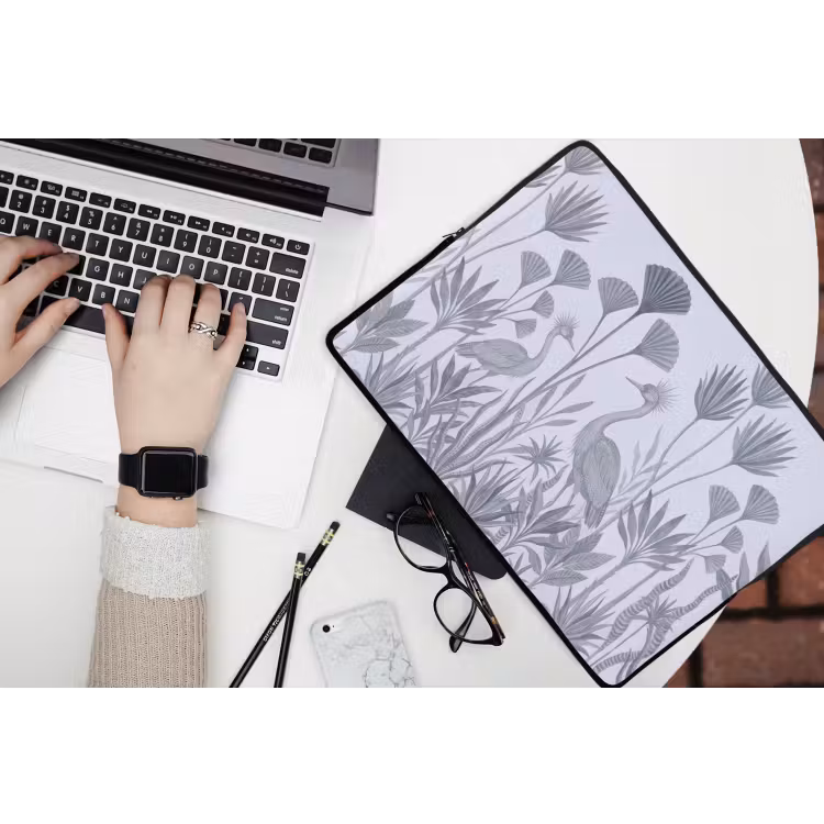 Vogel - Tropisch - Illustratie - Blauwgrijs - Natuur laptophoes neopreen klein -bureau