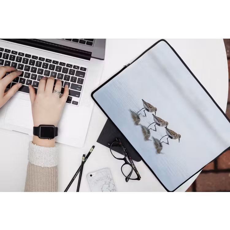 Vogels - Water - Grijs laptophoes neopreen klein -bureau